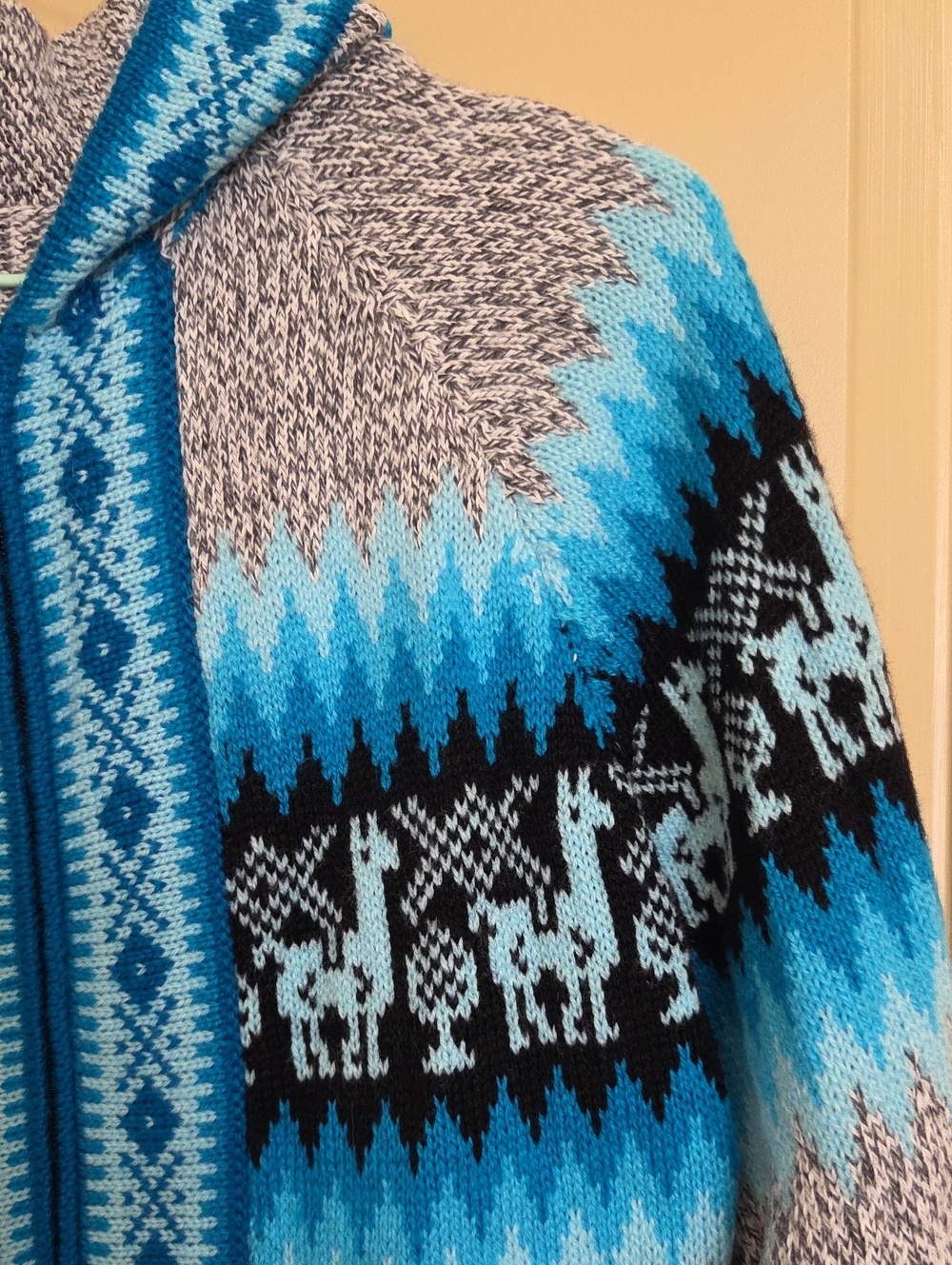 Alpaca Blue Patterned Hooded Women’s Sweater Jacket - Picture 4 of 10